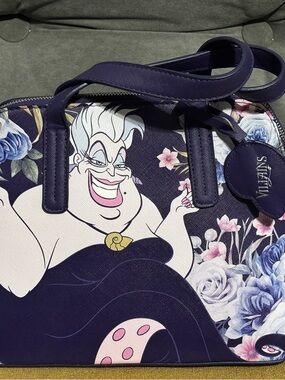 Loungefly Purple Ursula Floral Tote with Navy Accents